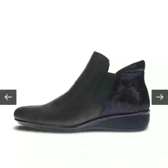 Revere Damascus Leather Shimmer Onyx Black Lizard Demi Wedge Side Zip Booties 6M - Picture 4 of 12